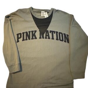 PINK VS Mesh Campus Crew Sweatshirt Olive size small